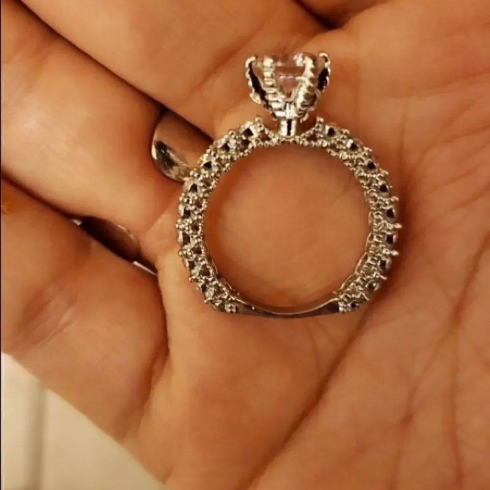 Simulated Diamond Wedding Engagement Ring Set - Picture 3 of 8